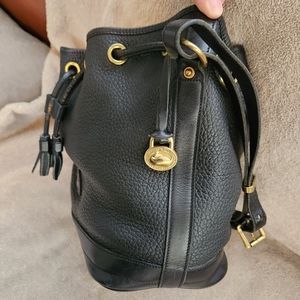 Vintage Dooney and Bourke drawstring, black, All Weather Leather handbag